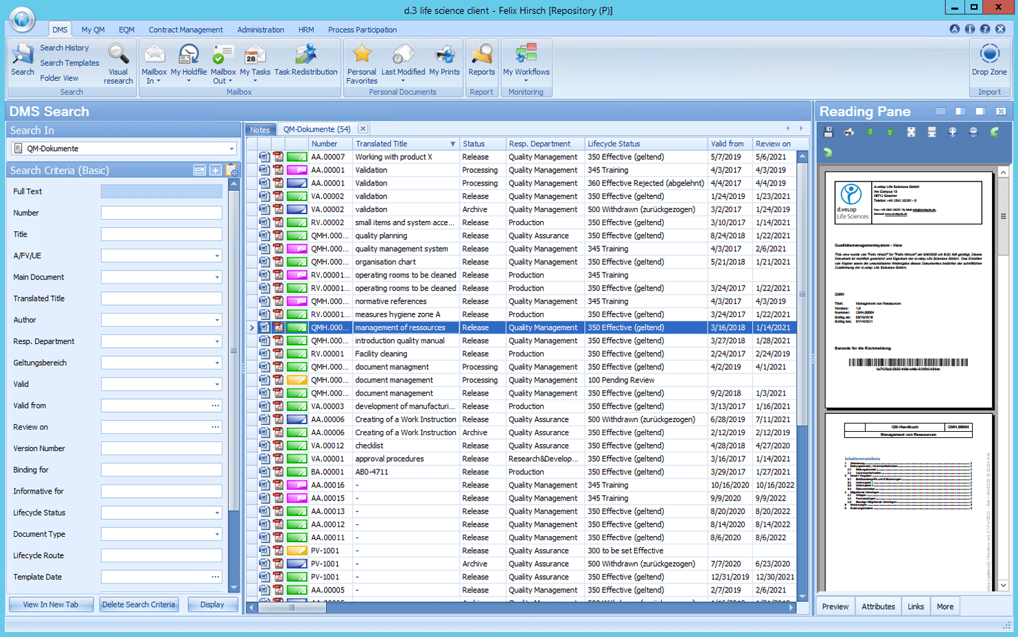 Detailed Screenshot QM Module Controlled Documents