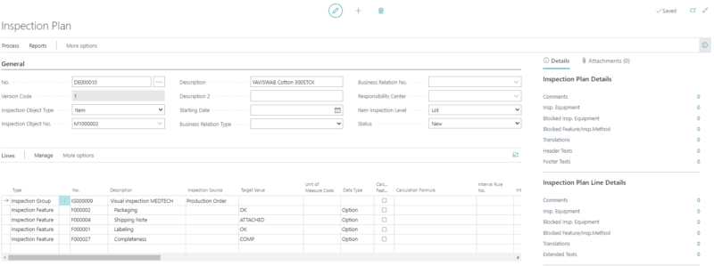Screenshot of the quality control function of the ERP medical technology solution